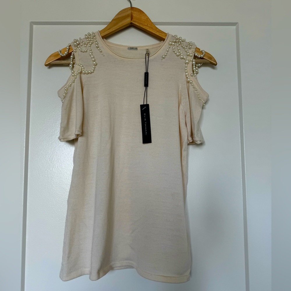 **NWT** Elie Tahari Cream Bead Pearl Sleeveless Tank Top Size XS